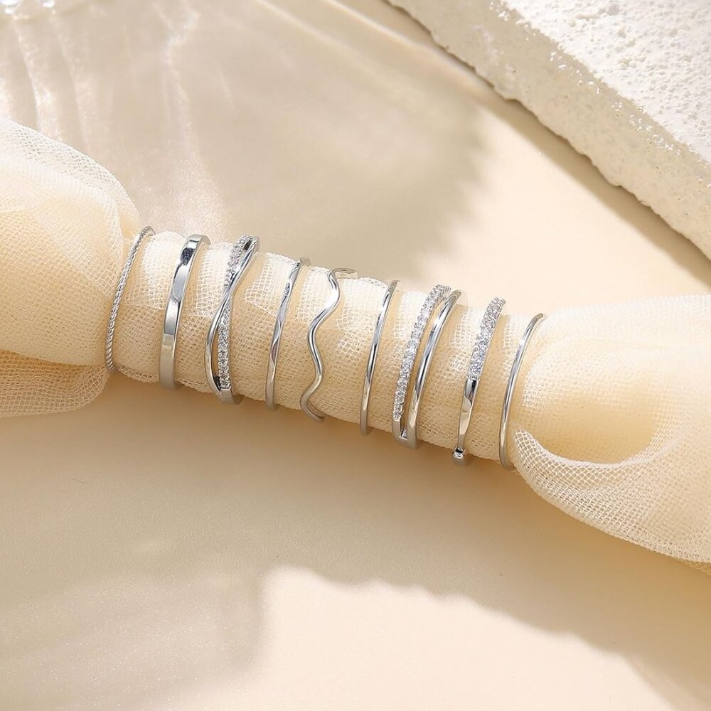 Trendy Hypoallergenic Silver Stackable Rings With… - image 3